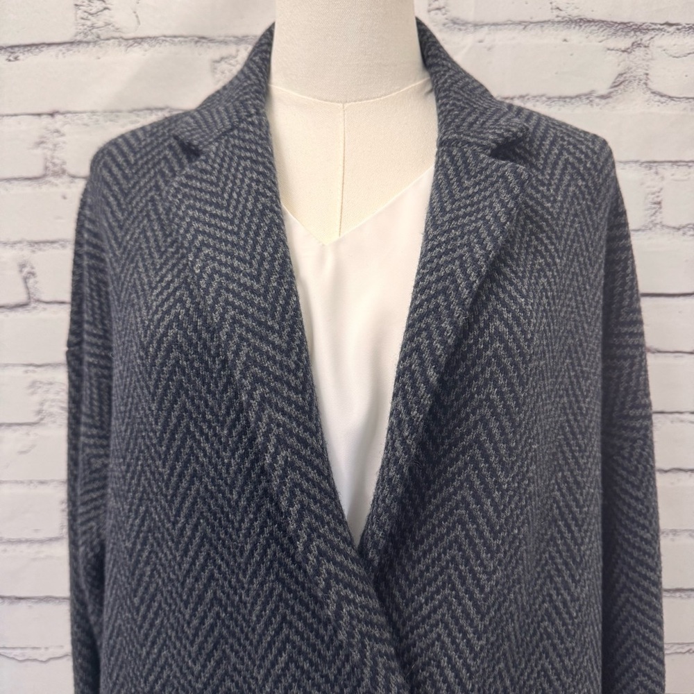 Madewell Merino Wool Blend Herringbone Coat Womens Small Oversized Cocoon Gray - Picture 2 of 16